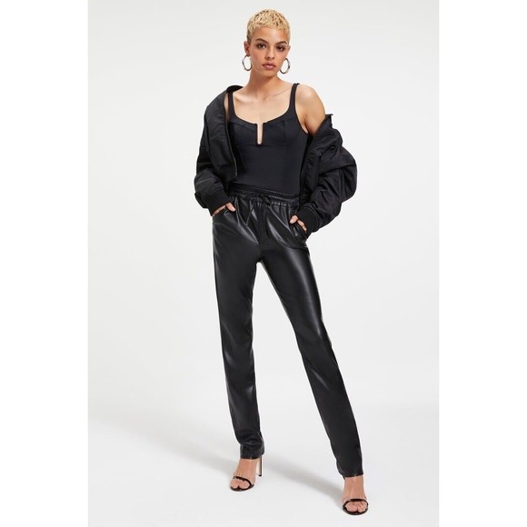 Good American Good 90's Black High Waisted Faux Leather Trousers Size Large NWTs - Picture 5 of 16